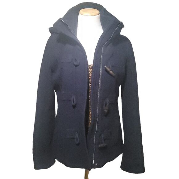 Abercrombie & Fitch Navy toggle Wool  Coat With zip off Hood Womens Medium - Picture 1 of 16